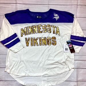 NWT official NFL women’s Minnesota Vikings 3/4 sleeve letter jersey. Size Small